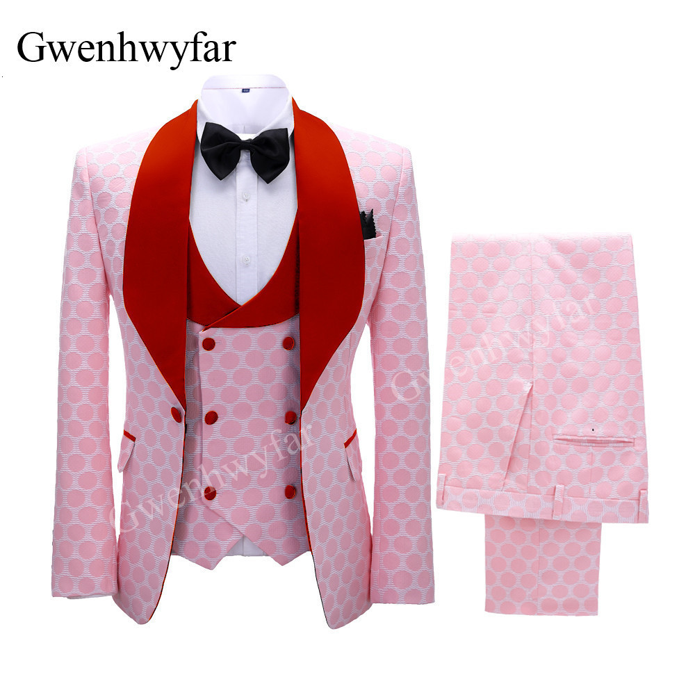 Men's Suits Blazers Gwenhwyfar Polka Dot Suit for Men Custom Made Shawl Lapel Blazer Vest with Pants Fashion Wedding Tuxedos Groomsmen Wear 23013