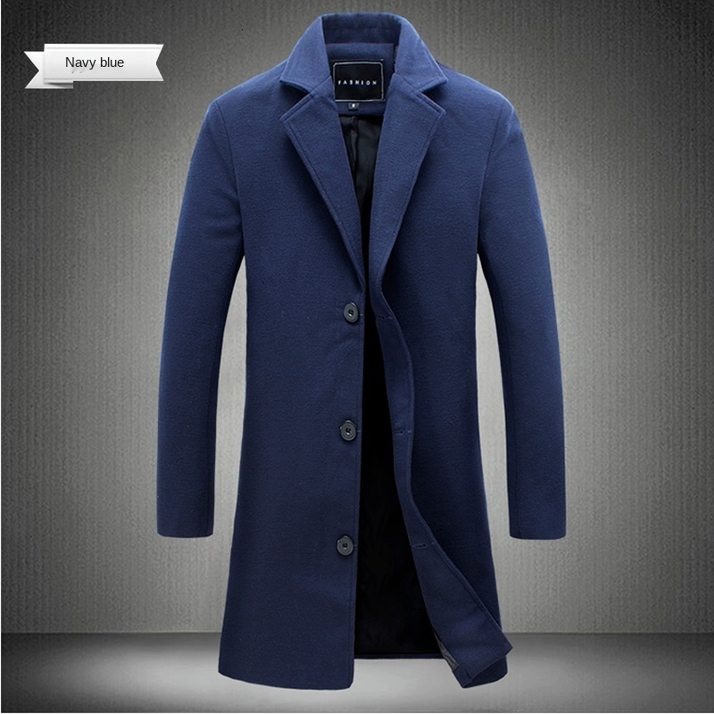 Men's Wool Blends Autumn and Winter Long Cotton Coat Blend Pure Color Casual Business Fashion Clothing Slim Windbreaker Jacket 230130