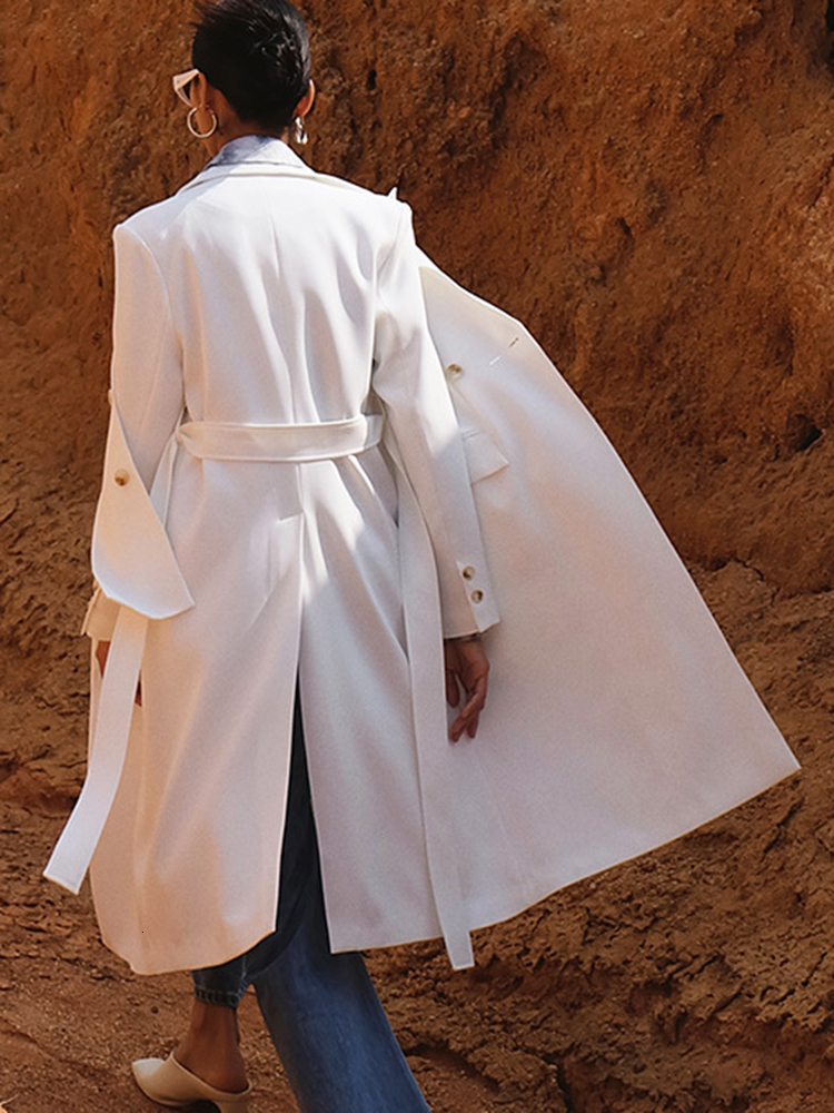 Women's Trench Coats DEAT Fashion Women's Trench Coat Laple Loose Patchwork Single Button Long Sleeve Windbreaker Female Autumn 17A2732 2301