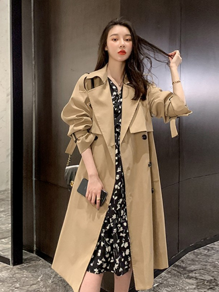 Womens Trench Coats Winter Clothes Women Solid Color Lapels Double Row Buttons Long Windbreaker Womens Work Jacket Trench Coat for Women Tops 230130