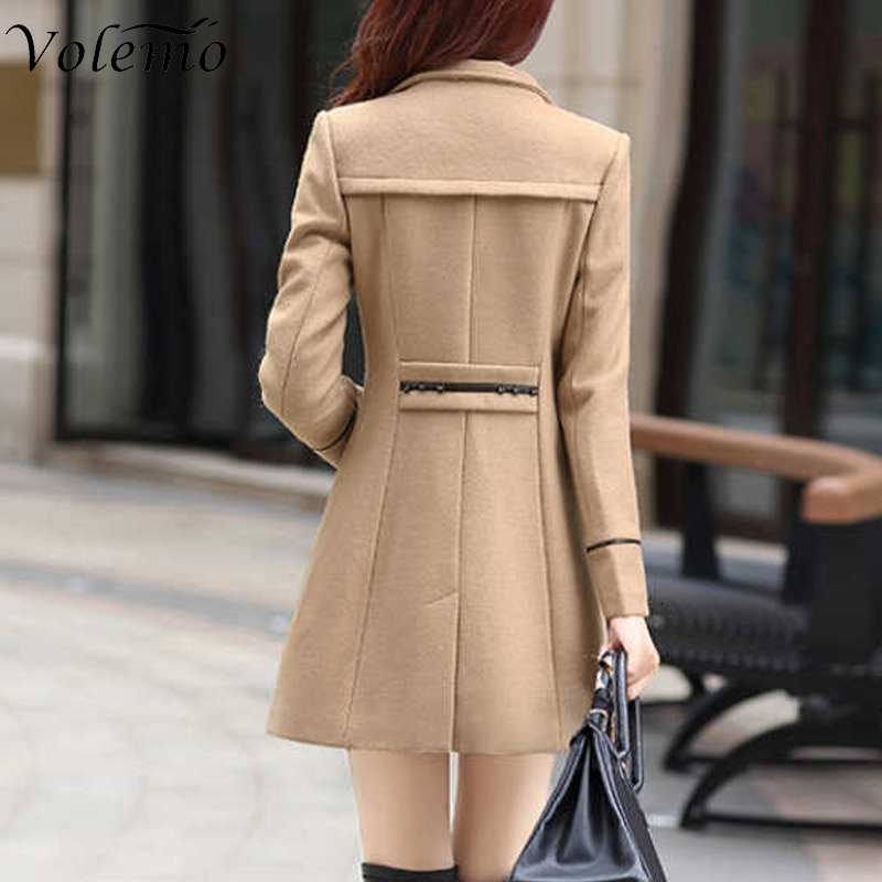 Women's Wool Blends Volemo Plus Size Autumn Winter Jacket Womens Double Breasted Solid Color Coat Korean Slim Female Woolen Jacket Womens Clothin