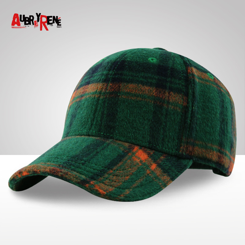 Ball Caps Winter Plaid Woolen Baseball Cap Men Women Cotton Snapbacks Hats