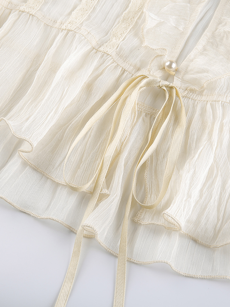 Women's TShirt HEYounGIRL Mesh Transparent Short Sleeve Tshirt Ladies Summer See Through V Neck Ruffles Tee Women Drawstring T 230130