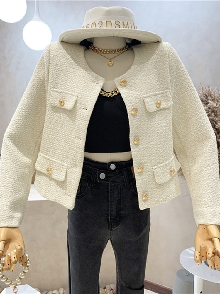 Women's Jackets Autumn Winter Small Fragrant Tweed Jacket Coat Women Vintage Woolen Short Coats Streetwear Elegant Casual Slim Outwear Crop Top 2