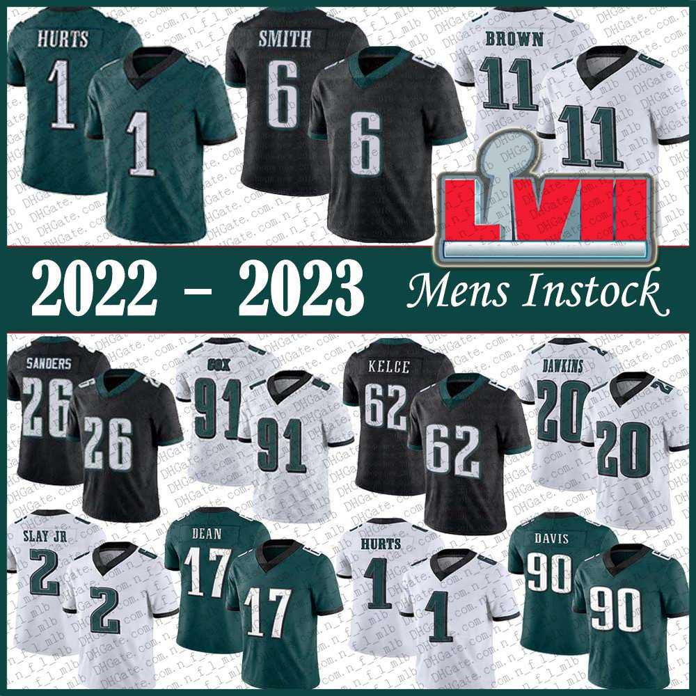 1 Jalen Hurts 6 DeVonta Smith Mens Football Jersey 11 A.J. Brown 20 Brian Dawkins 62 Jason Kelce 26 Miles Sanders 2 Darius Slay Jr 91 Fletcher Cox 90 Davis 17 Dean jerseys, Shown
1 Jalen Hurts 6 DeVonta Smith Mens Football Jersey 11 A.J. Brown 20 Brian Dawkins 62 Jason Kelce 26 Miles Sanders 2 Darius Slay Jr 91 Fletcher Cox 90 Davis 17 Dean jerseys, Shown