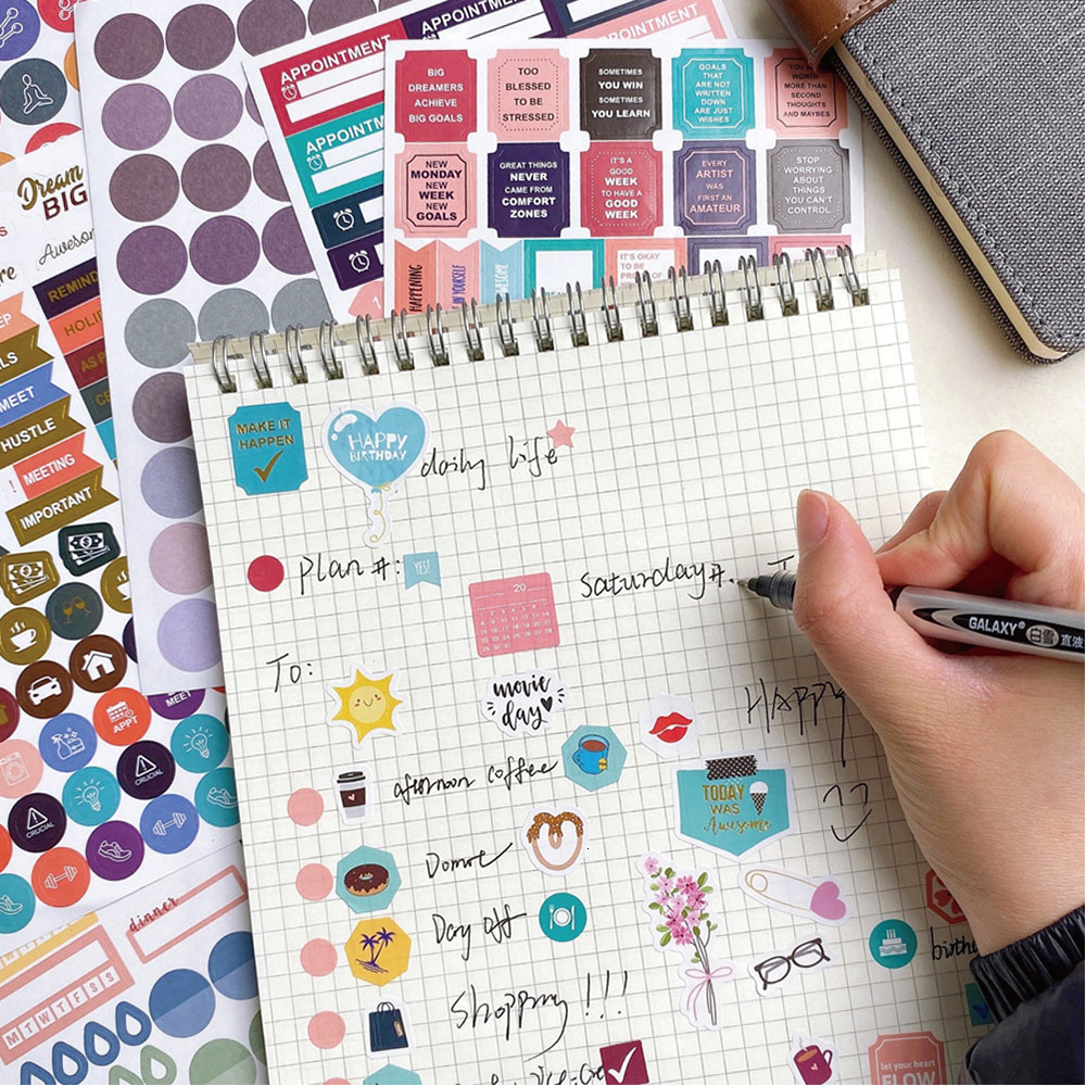 Adhesive Stickers 1748Pcs Planner for Diary Accessories Notebook DIY Material Scrapbooking Notebooks Stationery 230130