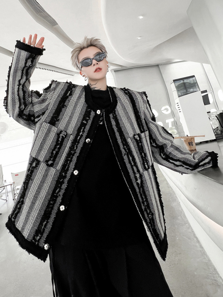 Men's Jackets SYUHGFA Wear 2023 Autumn Winter Round Collar Thickening Big Pocket Jacket Loose Coat Single Breasted 230130