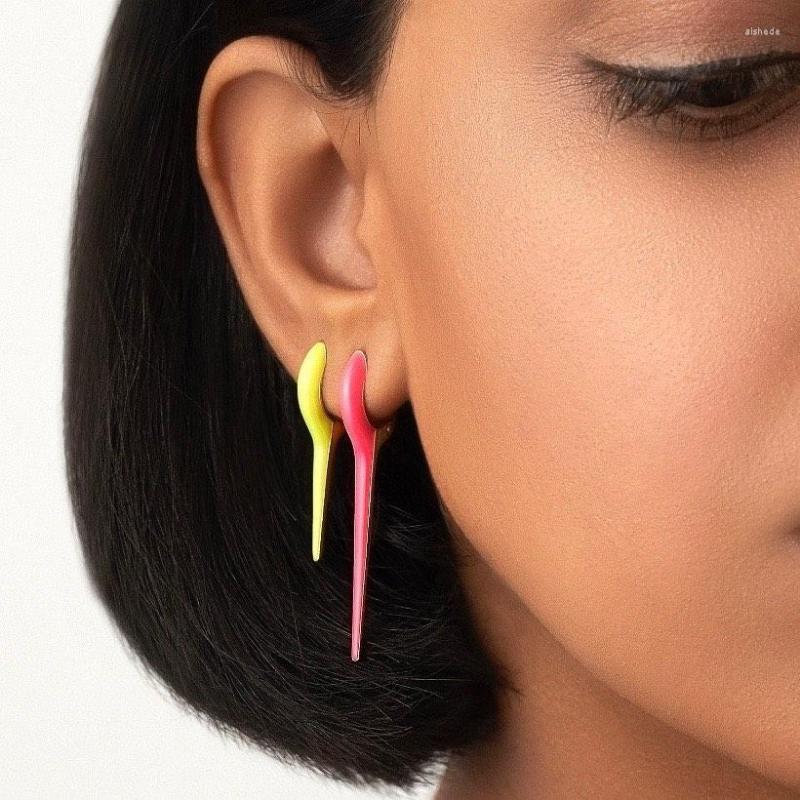 Hoop Earrings 2023 Summer Beach Jewelry Neon Colorful Enamel Long Spike Earring Gold