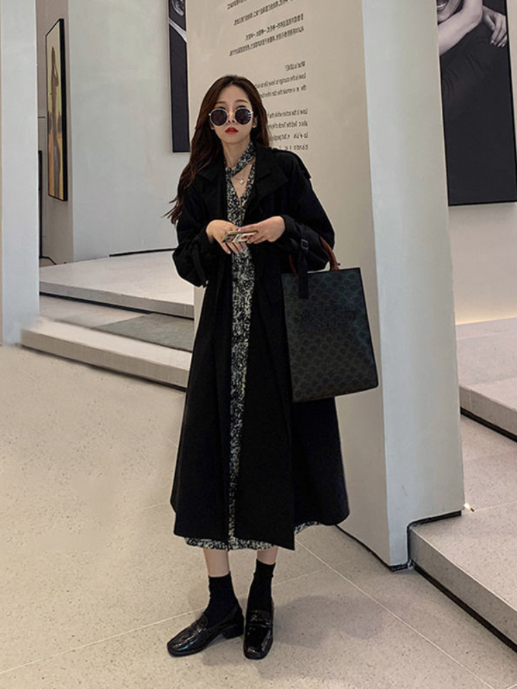 Womens Trench Coats Winter Clothes Women Solid Color Lapels Double Row Buttons Long Windbreaker Womens Work Jacket Trench Coat for Women Tops 230130