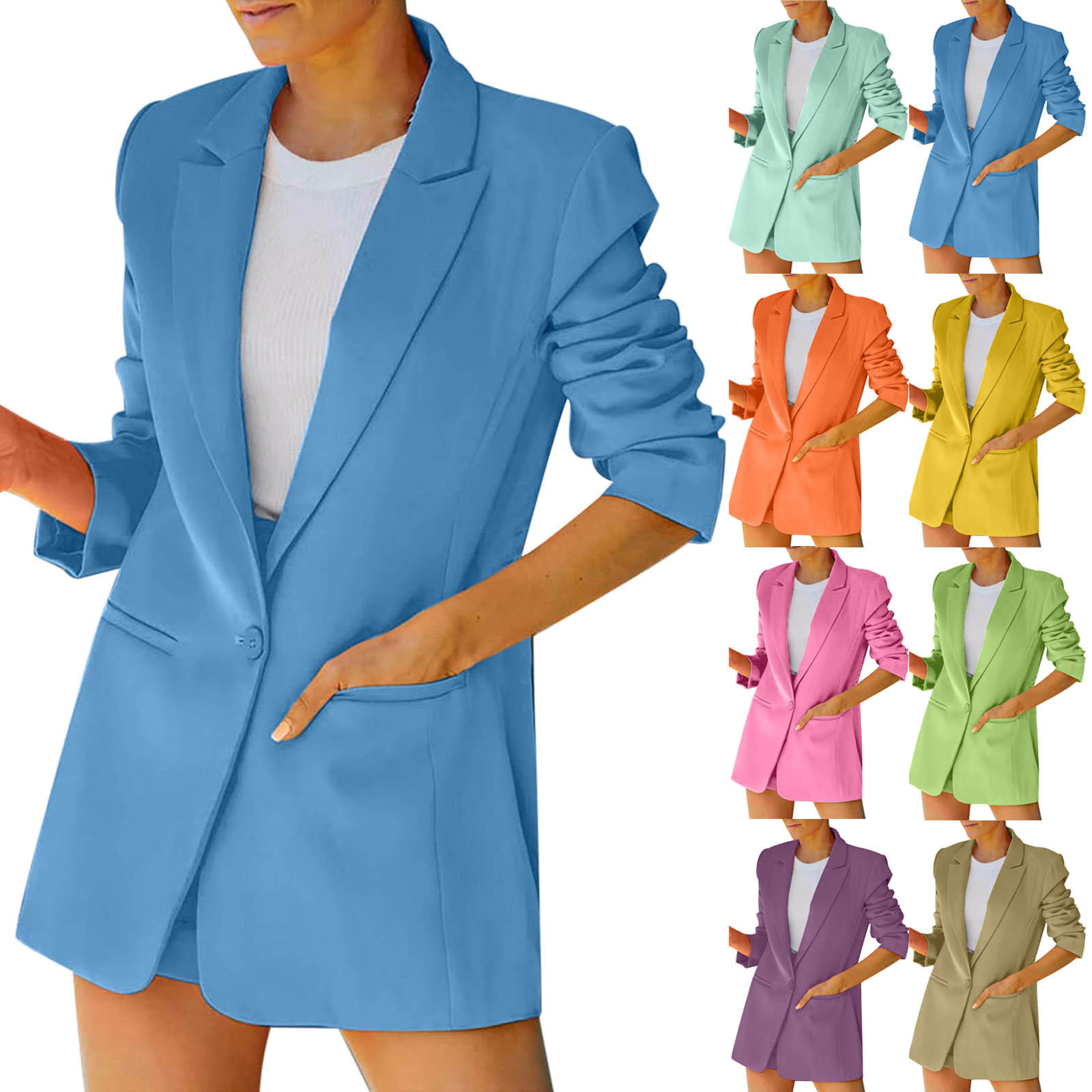 Women's Suits Blazers Women Blazer Jacket Chic Fashion Notched Collar Blazer Casual Button Long Sleeve Work Suit Coat Office Lady Elegant Blaze