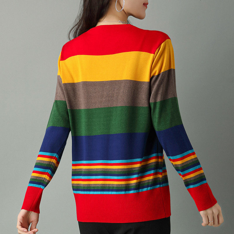 Women's T-Shirt Puzzle Patchwork Print V-neck Long Sleeved Fashion Spring Autumn T-shirts Skinny Causal Top All-match Cotton Women's Clothin