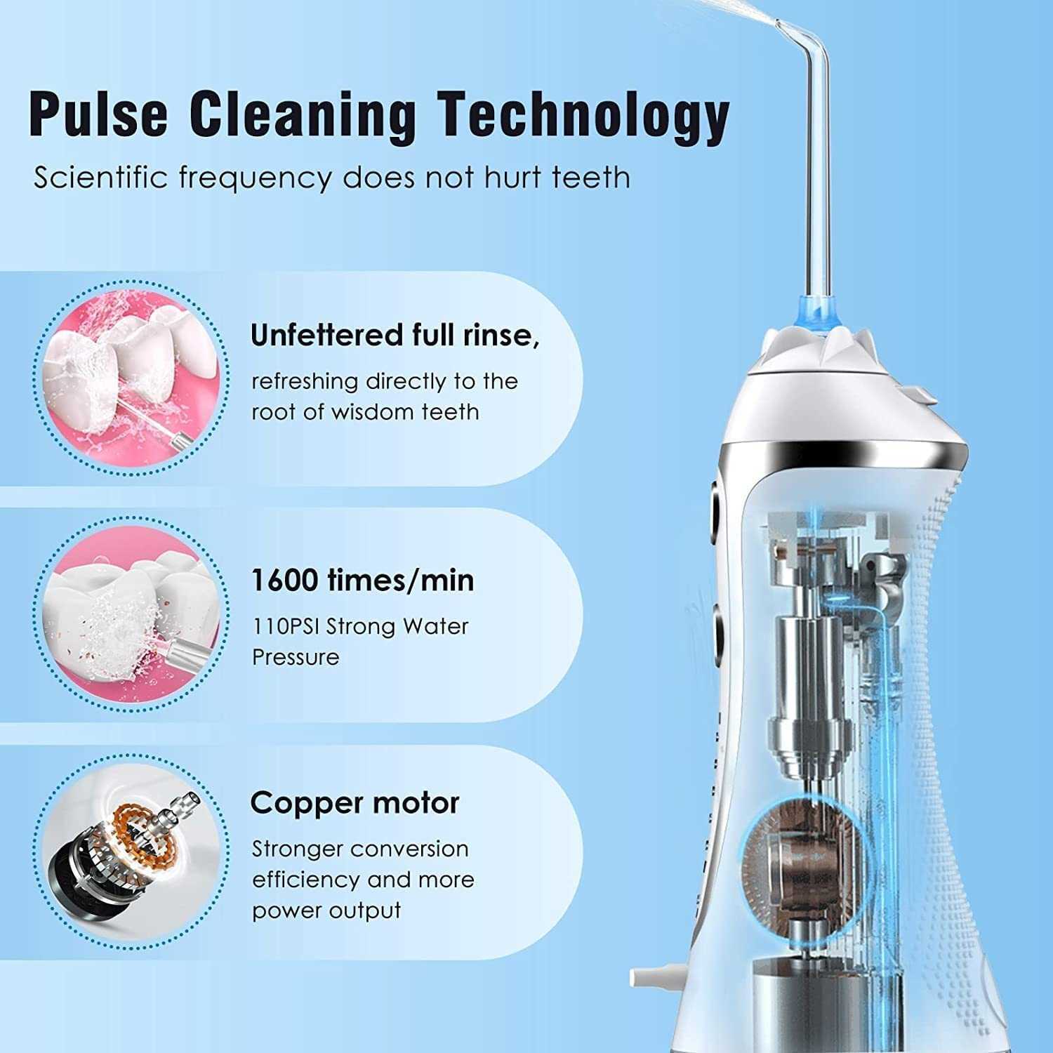 Oral Irrigators Other Hygiene 300ML Irrigator Water Flosser Jet for Cleaning Teeth Pulse Tooth Cleaner 6 Nozzles High Pressure Tool 221215