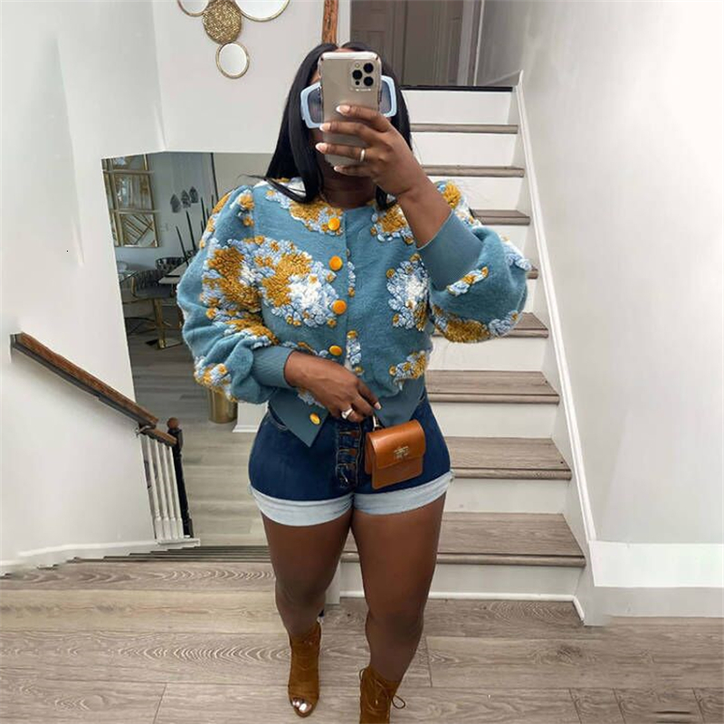 Womens Jackets Adogirl Plush 3D Flowers Vintage Women Fashion Casual Single Breasted Long Sleeve Wool Coat Crop Top Street Outwear 230130