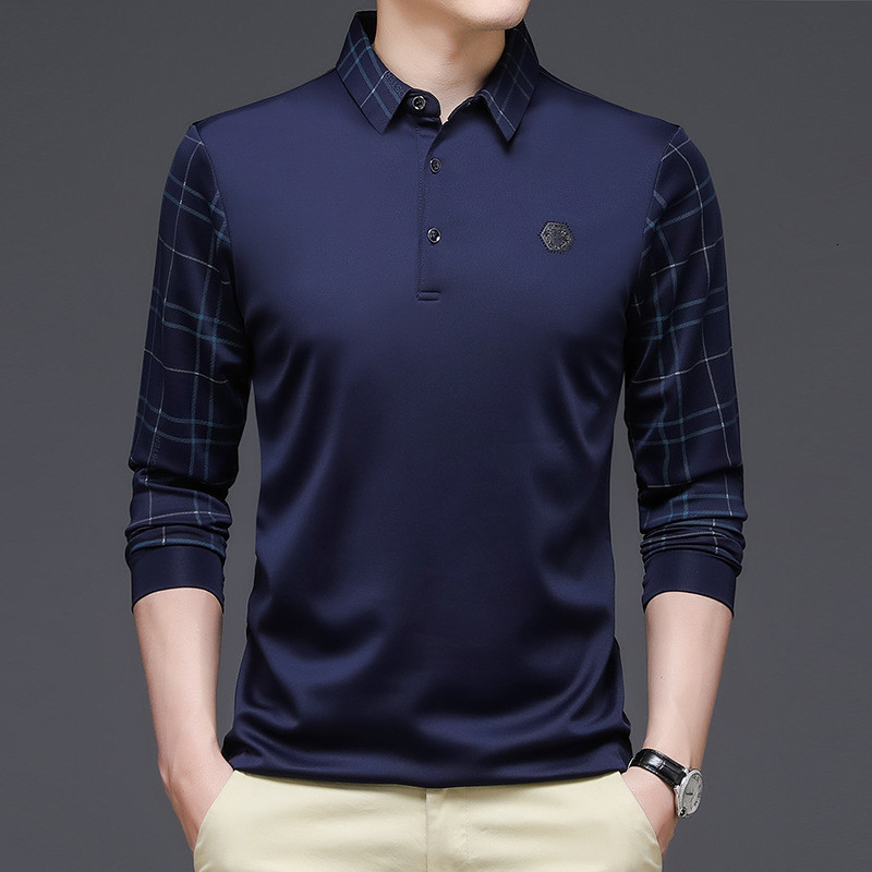 Men's Polos Ymwmhu Fashion Solid Polo Shirt Men Korean Fashion Clothing Long Sleeve Casual Fit Slim Man Polo Shirt Button Collar Tops 230130