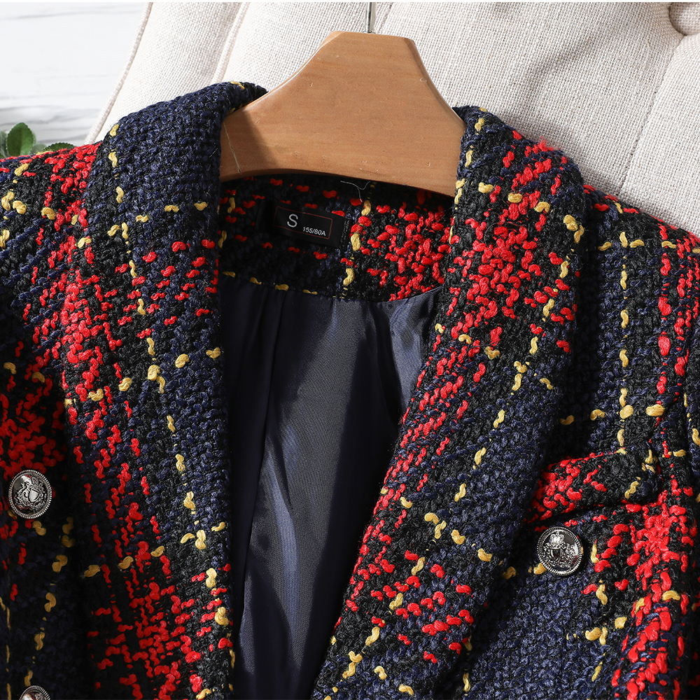 Womens Suits Blazers High Quality Thick Winter Blazer Women Fashion Ladies Red Blue Plaid Coat Female Slim Casual Single Breasted Jacket 230130