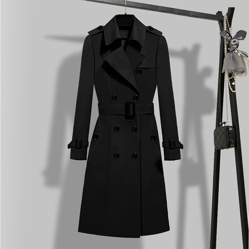 Women's Trench Coats Women Casual ladies slim with belt vintage down-turned collar long trench 230130