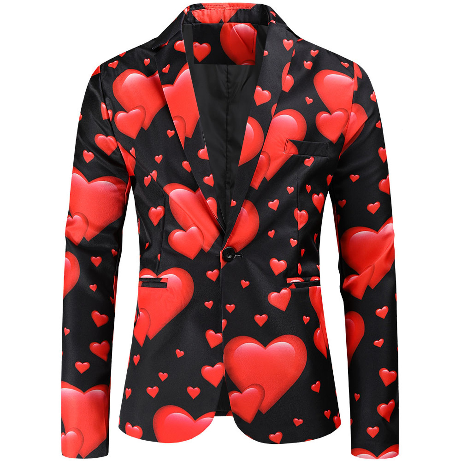 Men's Suits Blazers Valentine's Gift Men's Fashion Suit Party Coat Casual Slim Fit Blazer Buttons Suit 3D heart Print Painting Blazers 