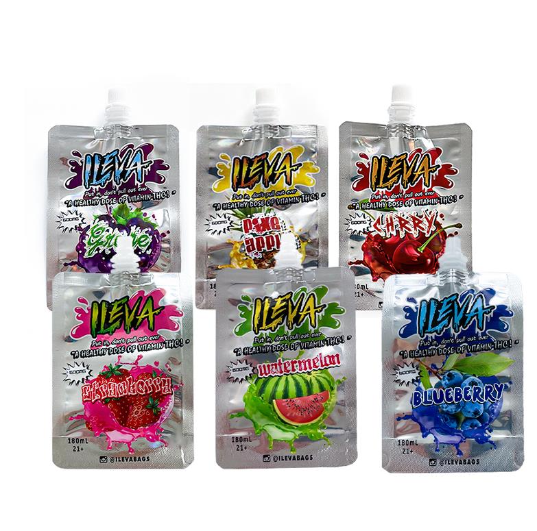 ILEVA 600mg juice edible packaging bags with bottle cap blueberry watermelon cherry grape 180ml infused beverage liquid spout top fgj
ILEVA 600mg juice edible packaging bags with bottle cap blueberry watermelon cherry grape 180ml infused beverage liquid spout top fgj