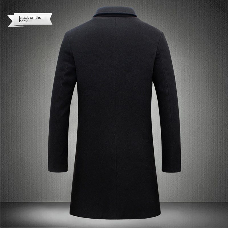Men's Wool Blends Autumn and Winter Long Cotton Coat Blend Pure Color Casual Business Fashion Clothing Slim Windbreaker Jacket 230130