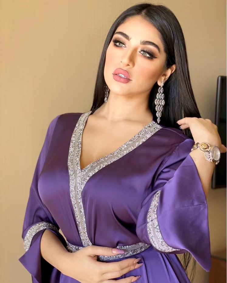blue Moroccan Kaftan Evening Dress 2023 Dubai Muslim Long Sleeve Gold Lace Arabic Prom Dresses Beaded crystal Formal Party Gowns Vestidos Robe De Soiree Mariage