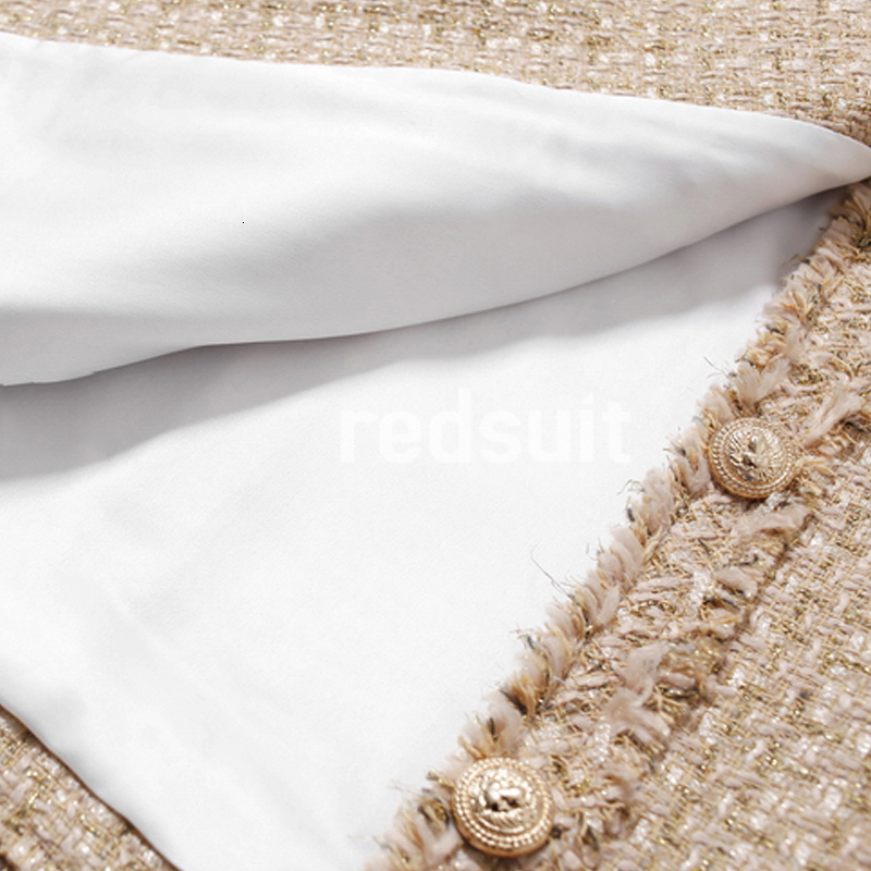 Women's Jackets Khaki tweed jacket female Metal wire fabric temperament of the spring /autumn period and the winter jacket French perfume 230130