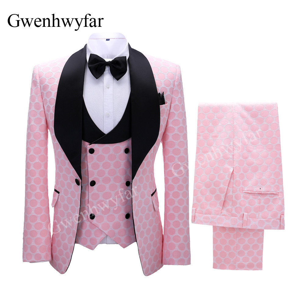 Men's Suits Blazers Gwenhwyfar Polka Dot Suit for Men Custom Made Shawl Lapel Blazer Vest with Pants Fashion Wedding Tuxedos Groomsmen Wear 23013
