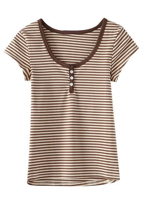 Women's TShirt PUWD Sweet Girls Striped Soft Cotton Tshirt Summer Fashion Ladies Slim O Neck Streetwear Tees Vintage Women Chic Tops 230130