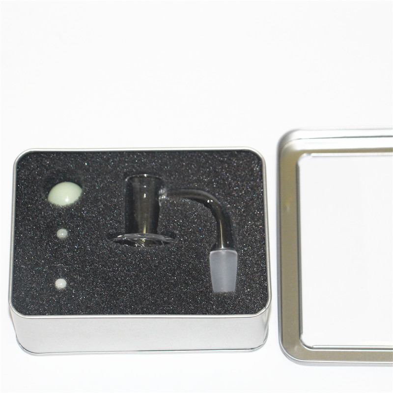 Smoking pipes 14mm Quartz Banger Set Radiantglass 45 90 Degree Full Weld with Turp Slurper Silicone oil Container and Metal Nail for Glass Bong Dab Rig