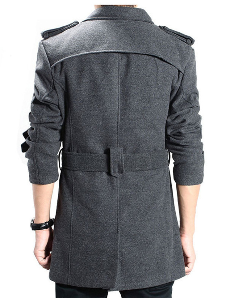 Men's Trench Coats 's Jackets Double Platoon Buckle Clothing Long Belt Breasted Black Grey M-3XL 230130