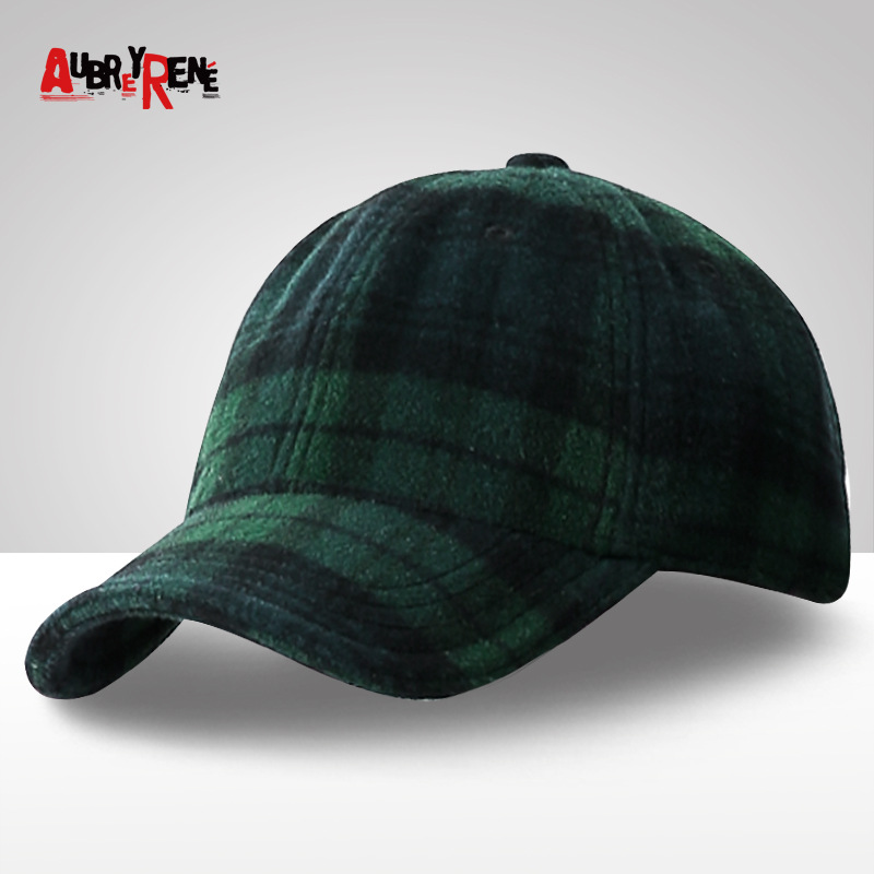 Ball Caps Winter Plaid Woolen Baseball Cap Men Women Cotton Snapbacks Hats