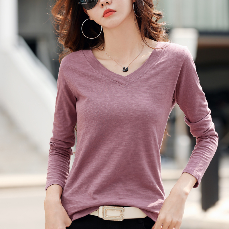 Women's TShirt TuangBiang Autumn Women Asymmetrical Hem Bamboo Cotton Burgundy Loose Tshirt Korean Crossed 2023 Long Sleeve Winter Tops 230130