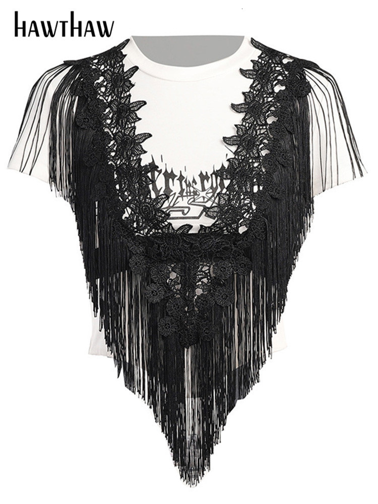 Women's TShirt Hawthaw Women Sexy Lace See Through V Neck Party Club Black T Shirt Tops Summer Clothes Wholesale Items For Business 230130