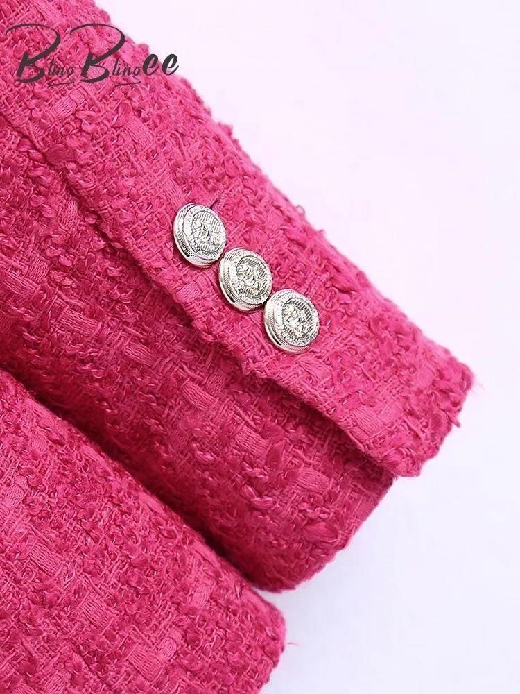 Women's Suits Blazers BlingBlingee Spring Women Traf Jacket Ornate Button Tweed Woolen Coats Female Casual Thick Green Blazers Blue Outerwear 230