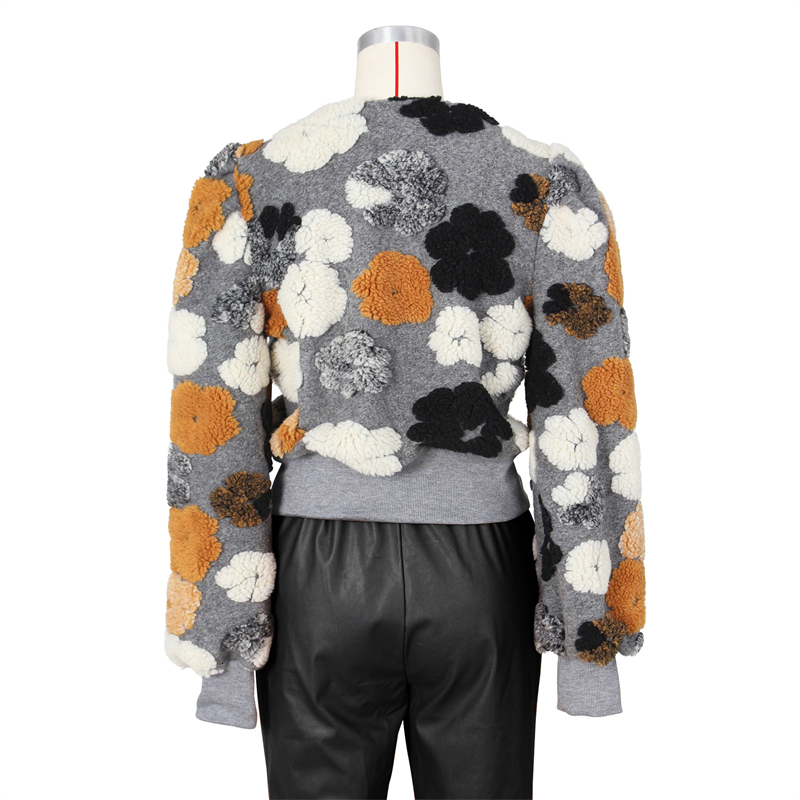 Womens Jackets Adogirl Plush 3D Flowers Vintage Women Fashion Casual Single Breasted Long Sleeve Wool Coat Crop Top Street Outwear 230130