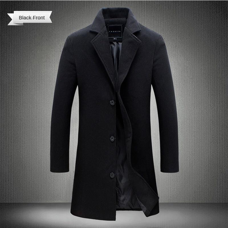 Men's Wool Blends Autumn and Winter Long Cotton Coat Blend Pure Color Casual Business Fashion Clothing Slim Windbreaker Jacket 230130