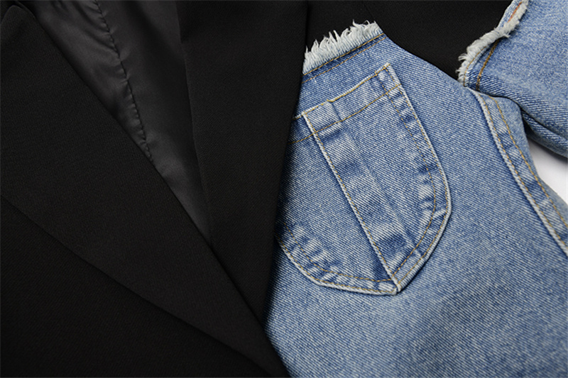 Womens Suits Blazers Korean Vintage Blazer Denim Patchwork Jackets Autumn Winter Fashion Irregular Coat Long Sleeve Loose Outerwear 230130