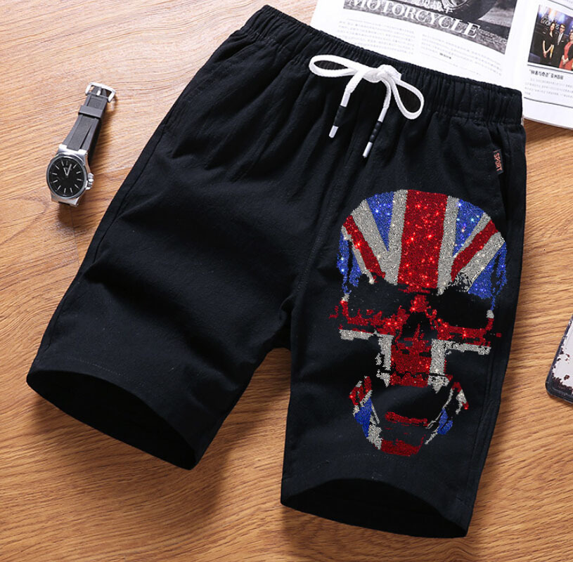 Men's Shorts Summer Casual Skull Men Straight Male Fashion Cotton Beach Short drill Plus Size 4XL 230130