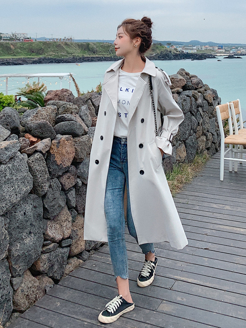 Women's Trench Coats Fashion Double-Breasted Women Trench Coat Long Belted Slim Lady Duster Coat Cloak Female Outerwear Spring Autumn Clothes 230