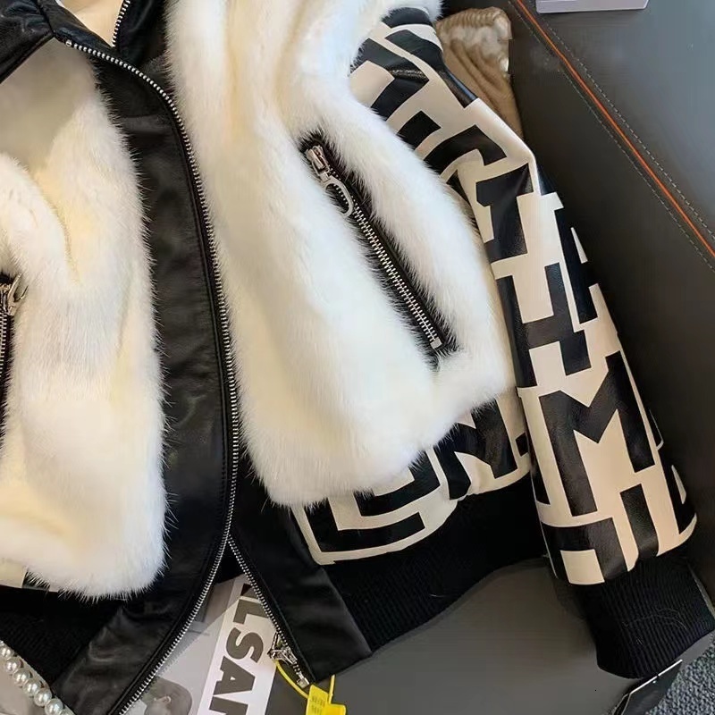 Womens Jackets Autumn And Winter French Style Short Warm Chic Fur Lamb Wool Coat Pu Patchwork Outwear Chaqueta Mujer 230130