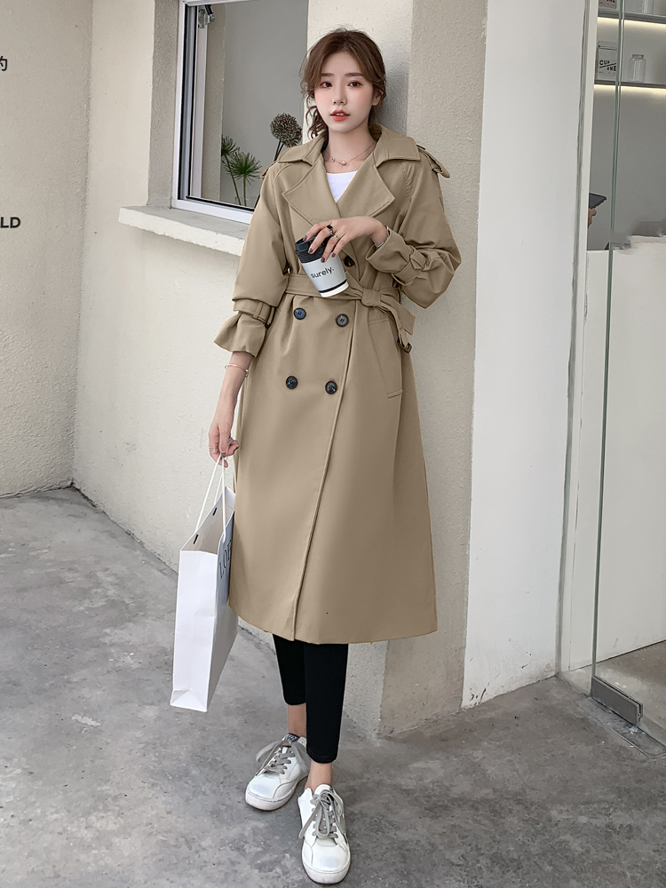 Women's Trench Coats Fashion Double-Breasted Women Trench Coat Long Belted Slim Lady Duster Coat Cloak Female Outerwear Spring Autumn Clothes 230