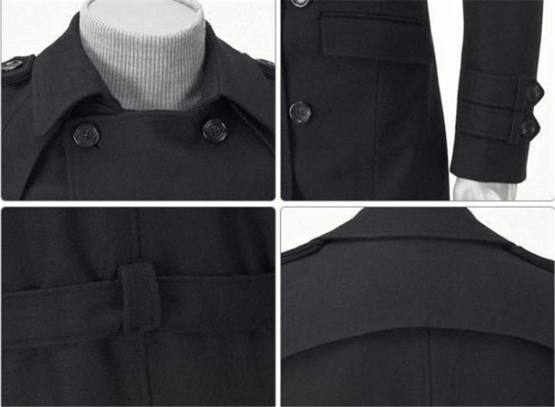 Men's Trench Coats 's Jackets Double Platoon Buckle Clothing Long Belt Breasted Black Grey M-3XL 230130