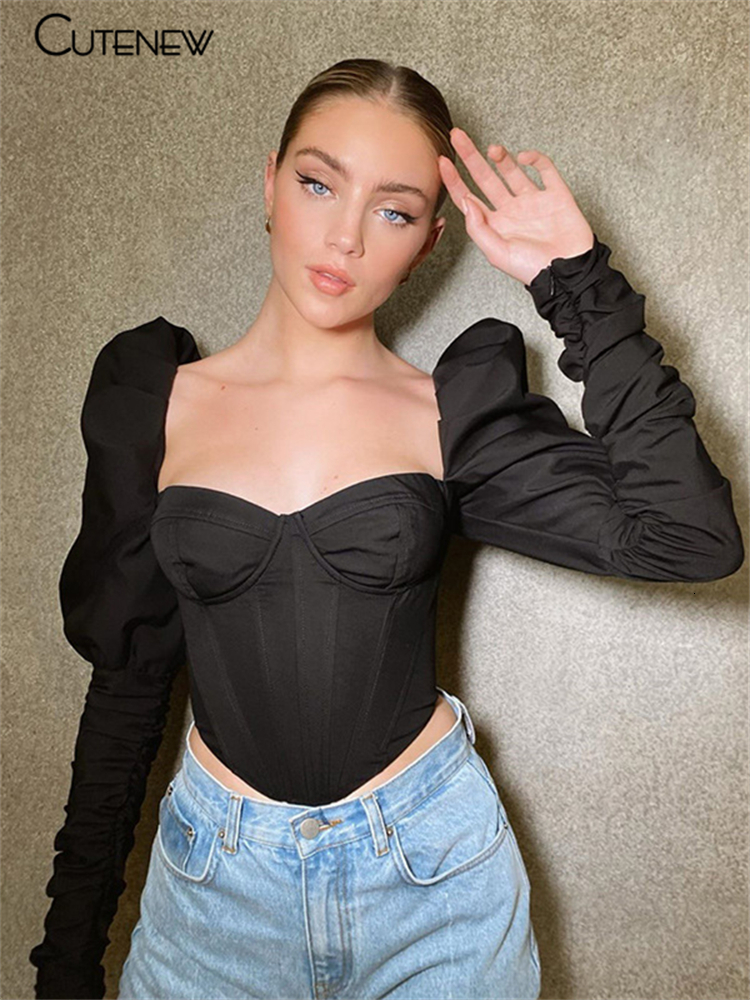 Women's TShirt Cute Elegant Romantic Irregular Croped Corset Top Women Stylish Puff Sleeve Vacation Crop Skinny Casual Streetwear Female 230130