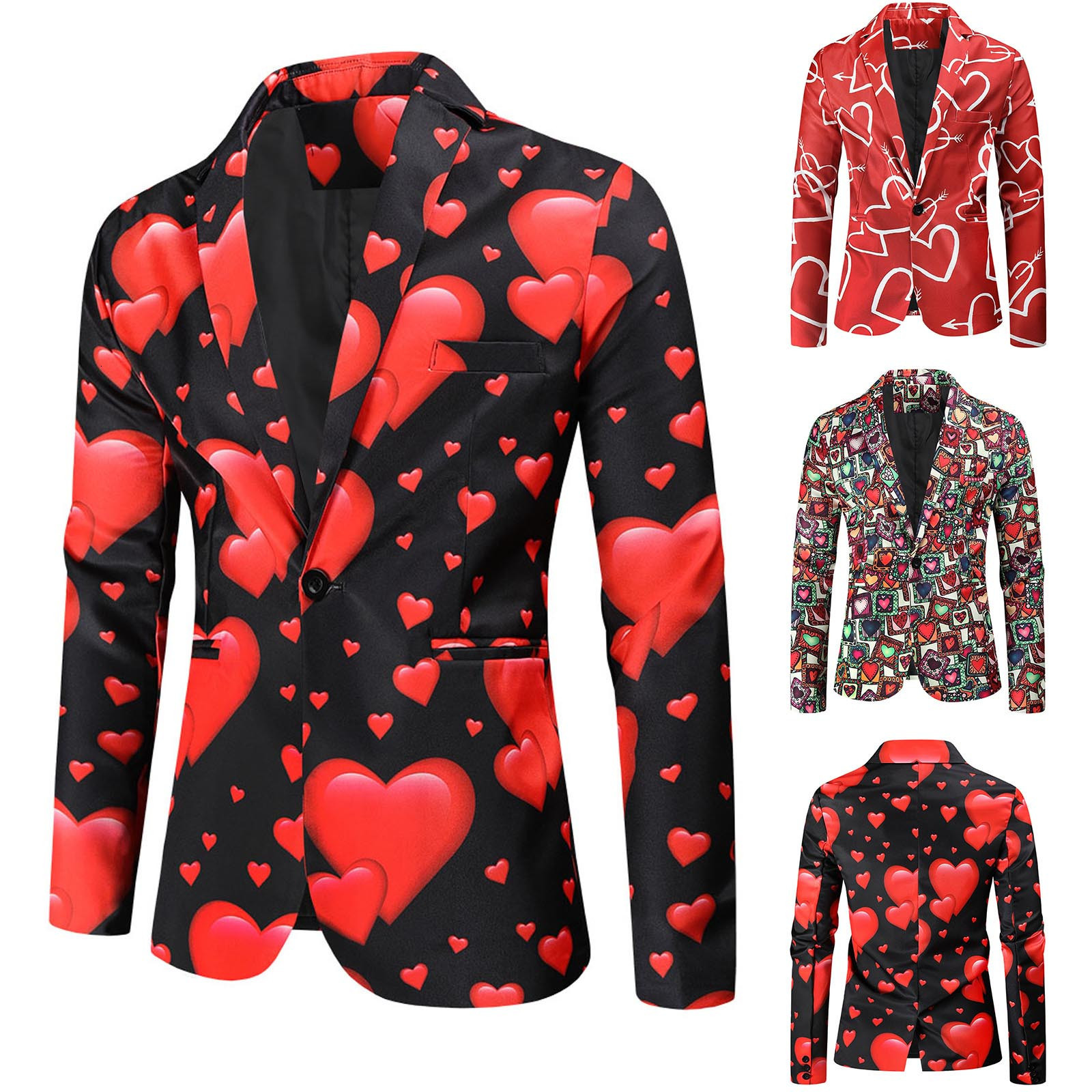 Men's Suits Blazers Valentine's Gift Men's Fashion Suit Party Coat Casual Slim Fit Blazer Buttons Suit 3D heart Print Painting Blazers 