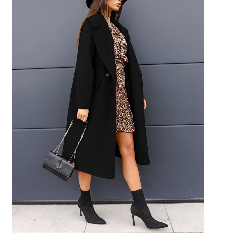 Women's Wool Blends Autumn Winter Fashion Solid Long Coats Women Casual Vintage Double-breasted Suit Collar Long Woolen Pockets Overcoats Coat 23
