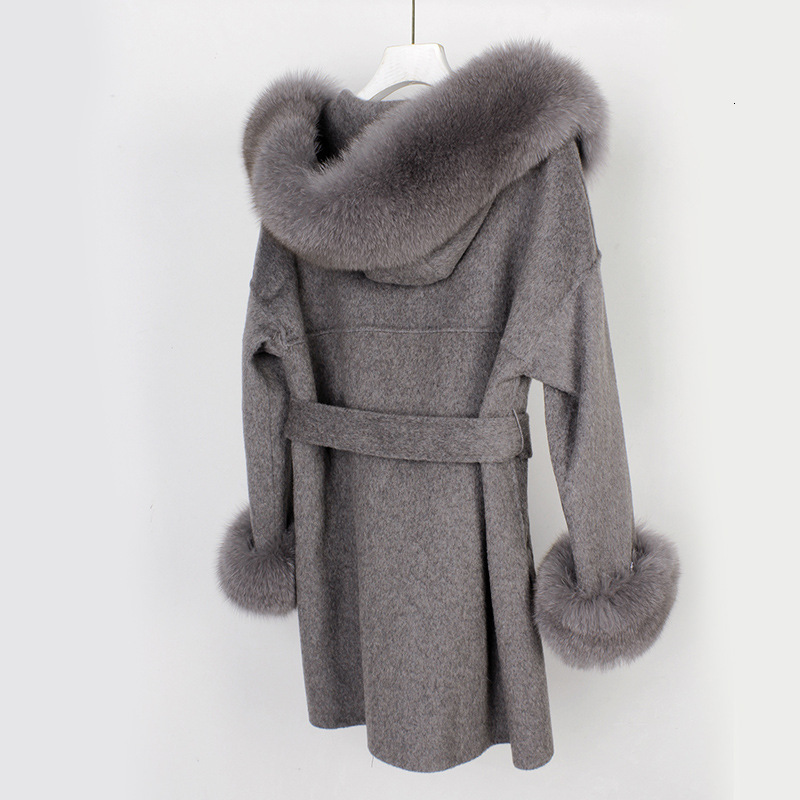 Women's Wool Blends LUZUZI Elegant Real Fur Coat Winter Jacket Women 100% Natural Fur Collar Cuffs Cashmere Wool Blends Oversize Outerwear 230130