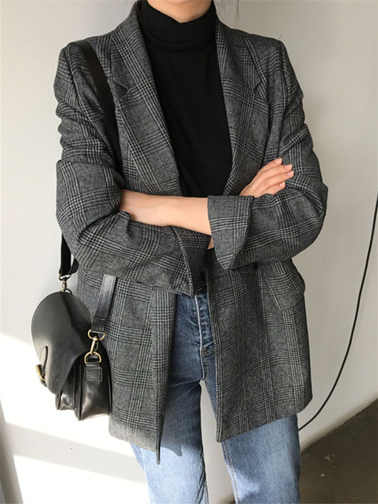 Womens Suits Blazers Colorfaith Plaid Double Breasted Pockets Formal Jackets Checkered Winter Spring Outerwear Tops JK7113 230130