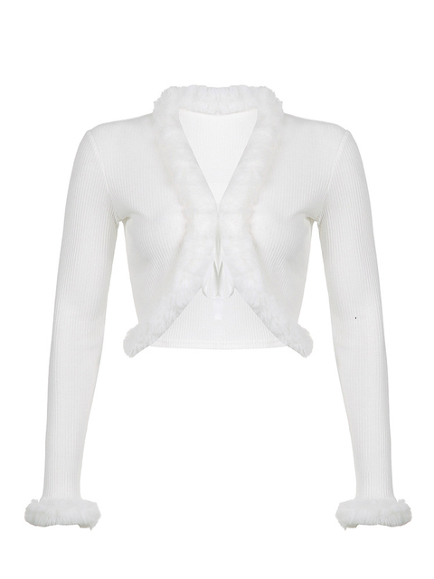 Women's TShirt Artsu Ribbed Split Lace Up White Long Sleeve Cropped Tshirt Top Autumn Sexy Casual V Neck Tee Shirt Women Feather 230130