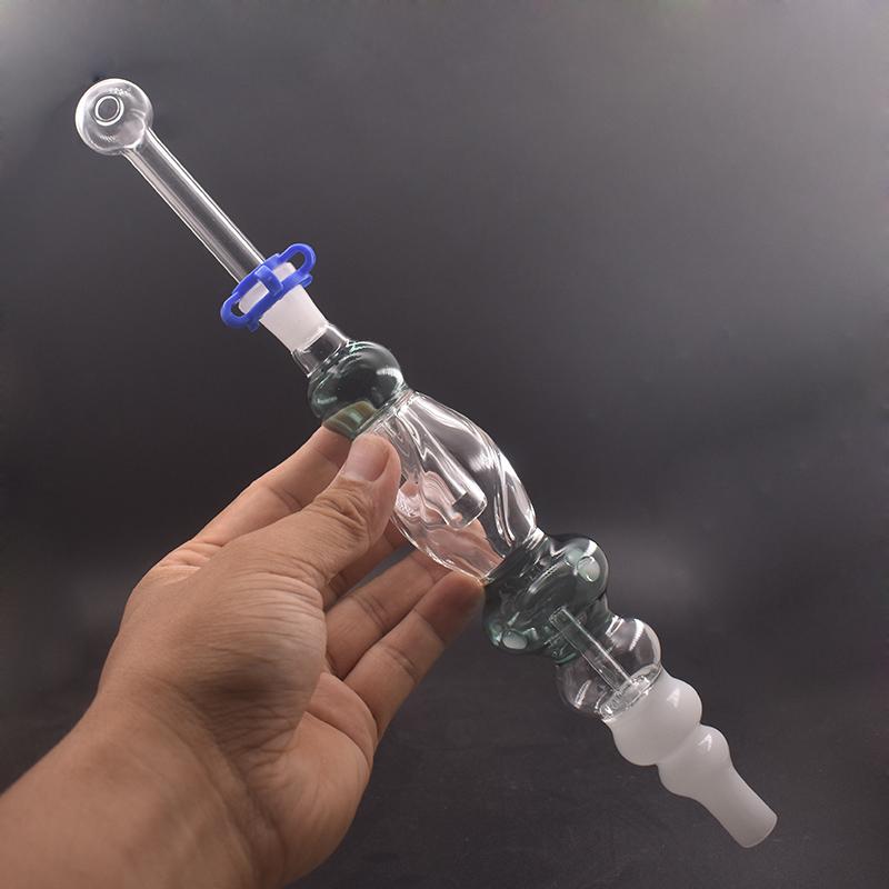 2 Set Hand Smoking Water Pipe with Percolator Bubbler Recycler Oil Burner Bong Dab Straw Rig Hookah with Male Glass Oil Burner Pipe and Clip