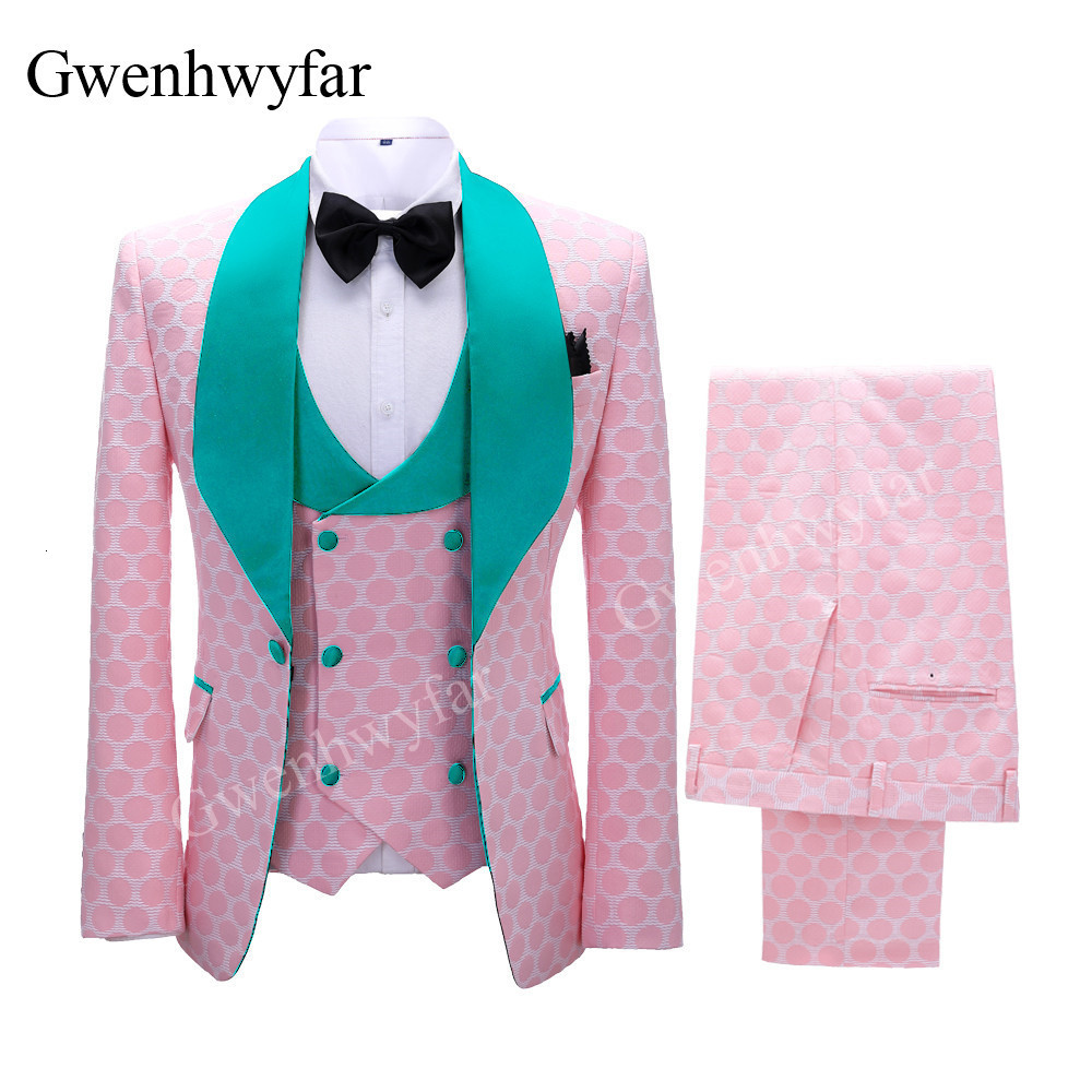 Men's Suits Blazers Gwenhwyfar Polka Dot Suit for Men Custom Made Shawl Lapel Blazer Vest with Pants Fashion Wedding Tuxedos Groomsmen Wear 23013