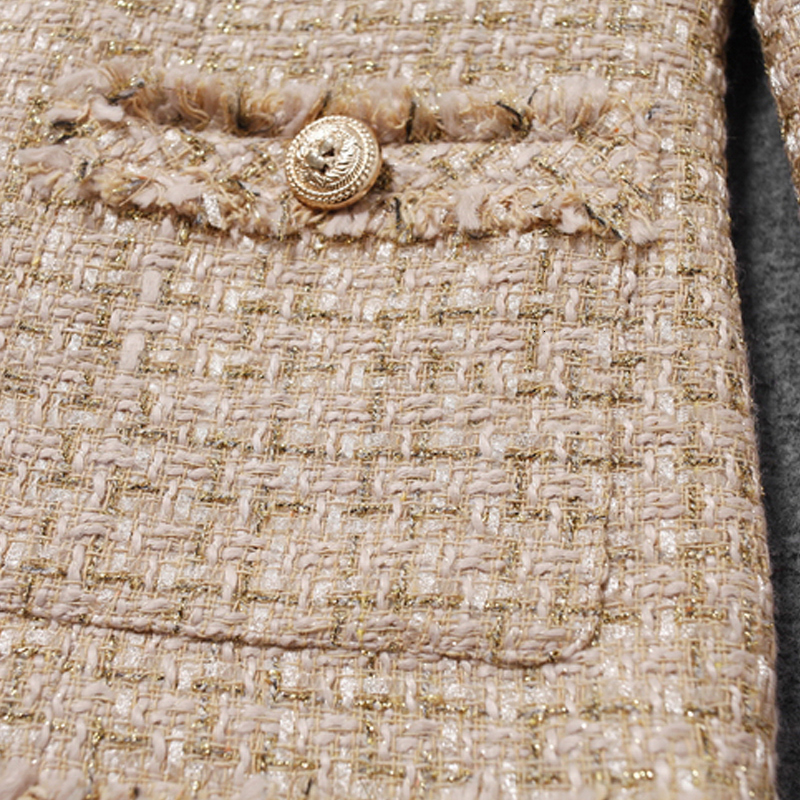 Women's Jackets Khaki tweed jacket female Metal wire fabric temperament of the spring /autumn period and the winter jacket French perfume 230130